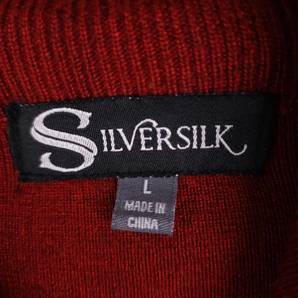 Silversilk Sweater Mens‎ Large Red Geometric Full Zip Suede Trim Elbow Patches L
